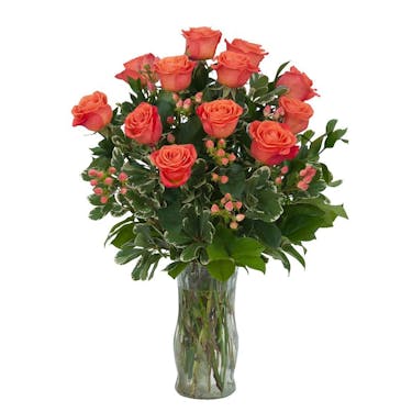 Orange Roses And Berries Vase Mobile Al Same Day Floral Delivery Rose Bud Flowers