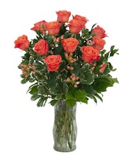 Orange Roses and Berries Vase